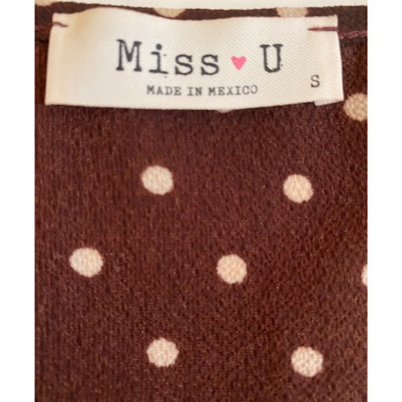 NWOT Women's Brown White Polkadots Long Flare Sleeves Mini dress with Pockets - Picture 7 of 8